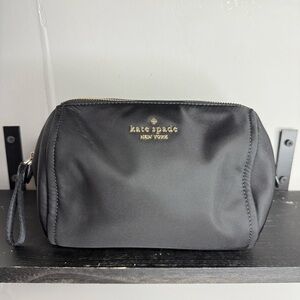 kate spade Black Nylon Cosmetic Pouch with Gold Logo
